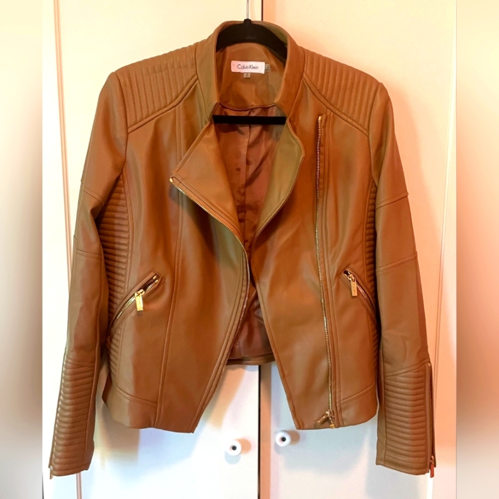 Calvin Klein Light brown faux leather moto jacket